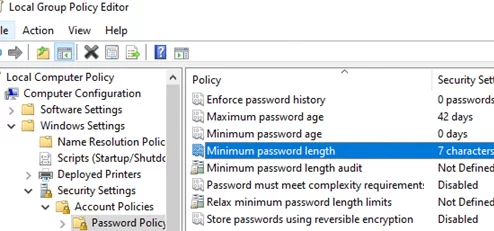 Minimum password length in local GPO