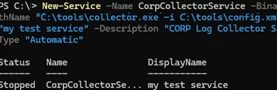 New-Service: create service using PowerShell