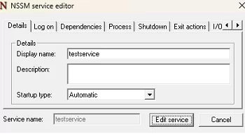 NSSM service editor GUI