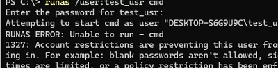 runas under account without password -1327: Account restrictions are preventing this user from signing in