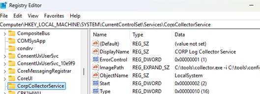 Services settings are stored in the registry
