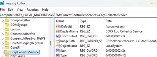 Services settings are stored in the registry