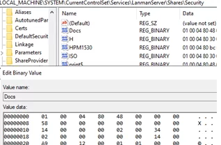 Share permissions in Shares\Security reg key