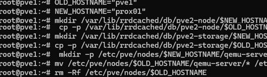 Bash script that moves existing directories to a new location with a new hostname.