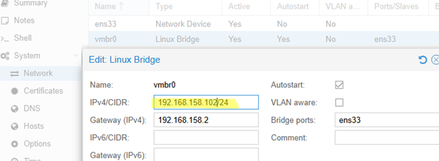 Change Proxmox IP via web UI