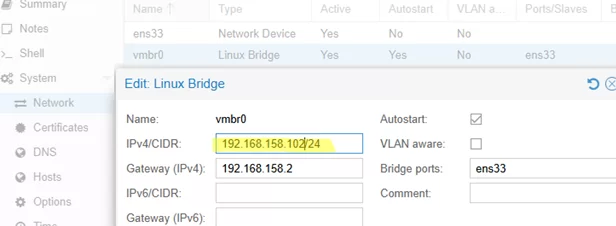 Change Proxmox IP via web UI
