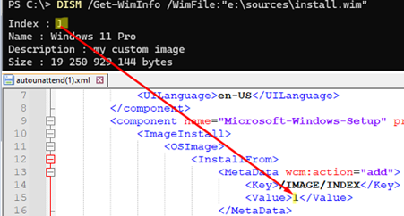 Check the Image index in the Autounattend.xml