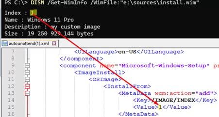 Check the Image index in the Autounattend.xml