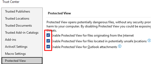 Disable Proteced mode for files Word origination from the Internet