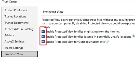 Disable Proteced mode for files Word origination from the Internet