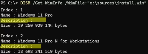 DISM /Get-WimInfo - empty edition description