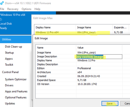 DISM++ - set custom image description