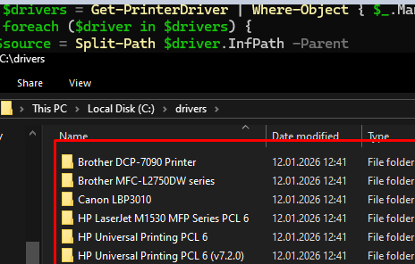 Extract all installed printer drivers with a PowerShell script