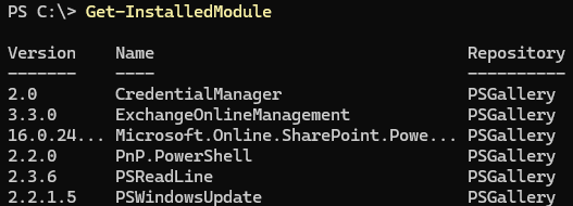 Get-InstalledModule - list the installed third-party PowerShell modules