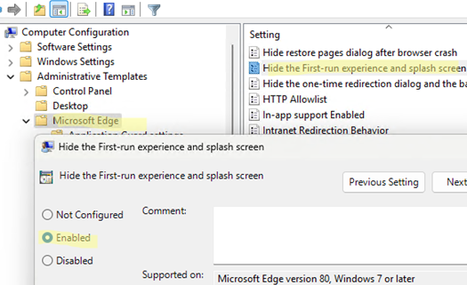 GPO: Hide the First-run experience and splash screen