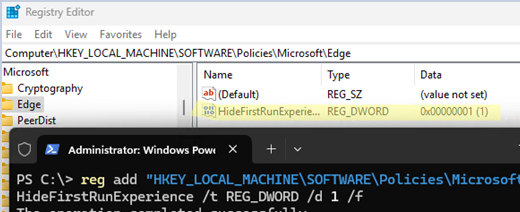 HideFirstRunExperience registry option
