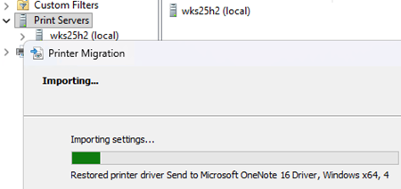Import print server settings from a file to another computer