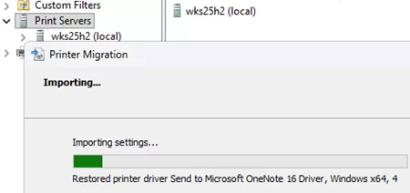 Import print server settings from a file to another computer