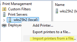 Import printers from a file