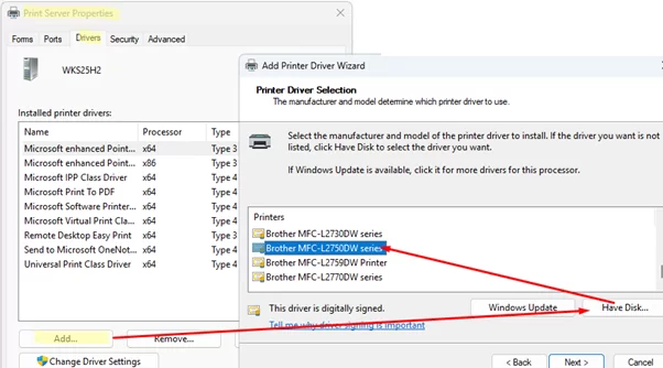 Manually install printer driver in Windows