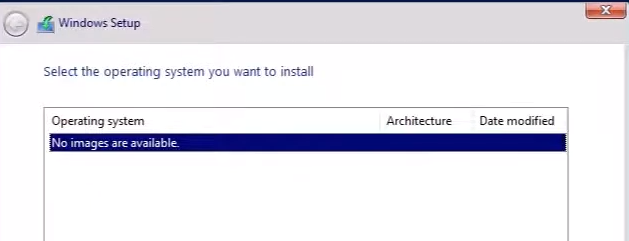 No Images Are Available - when installing Windows Server 2022