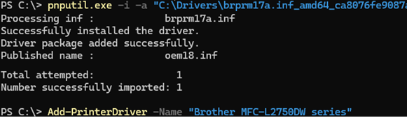 pnputil - install print driver by INF file