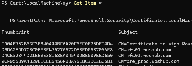 powershell - list LocalMachine\my certificates