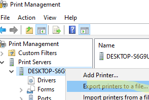 Print Management console - Export printers to a file