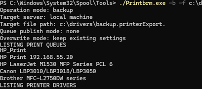 Printbrm.exe - exports printers and drivers configuration to a compressed file for migration
