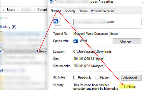 Unbloc file downloaded from the Internet