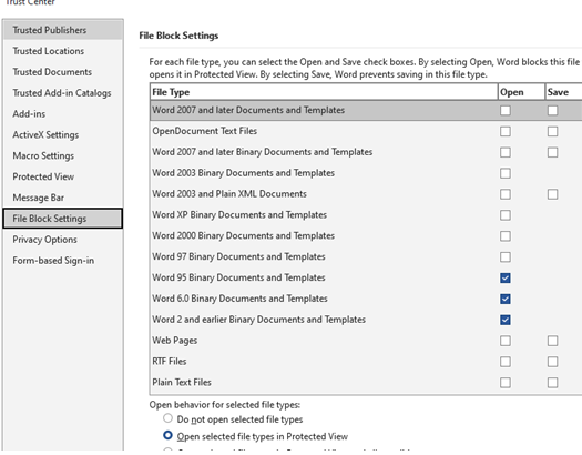 Unblock specific Word template file types