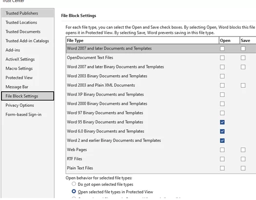 Unblock specific Word template file types