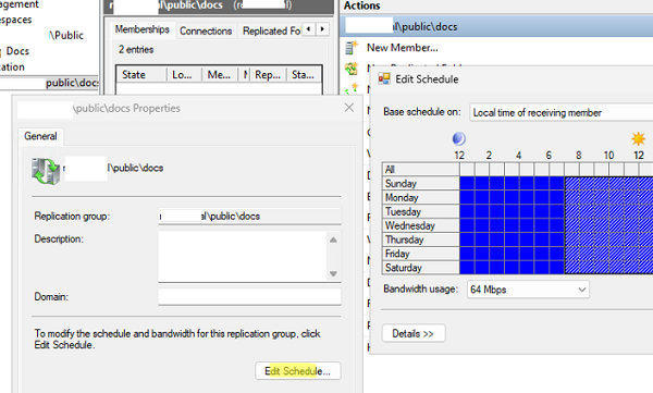 Custom DFS replication schedule