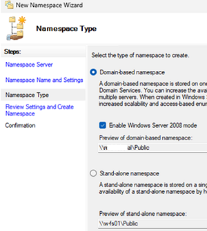 DFS: Domain-based namespace vs Stand-alone namespace