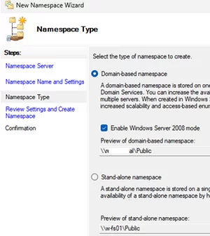 DFS: Domain-based namespace vs Stand-alone namespace