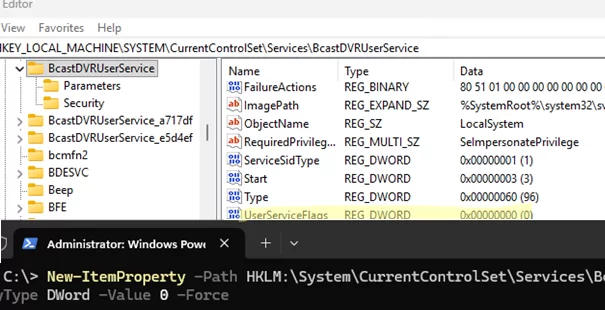 Disable per-user service in registry using the UserServiceFlags option