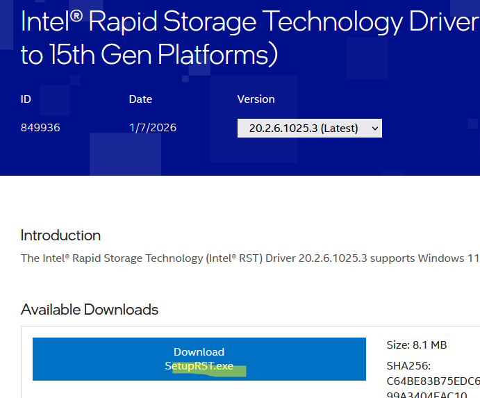Download Intel Rapid Storage Technology Driver