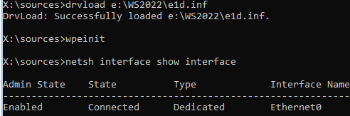 Initialize network interface in Windows PE