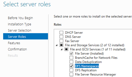 Install the DFS namespace role on Windows Server