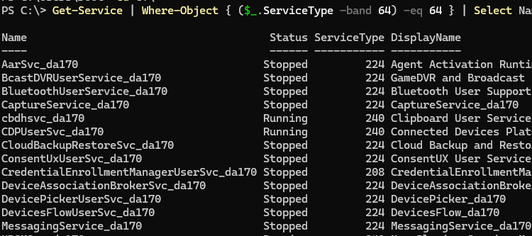List all per user services in Windows