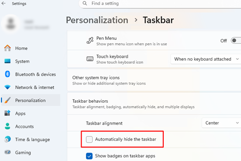 Option: Automatically hide the taskbar