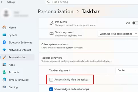 Option: Automatically hide the taskbar