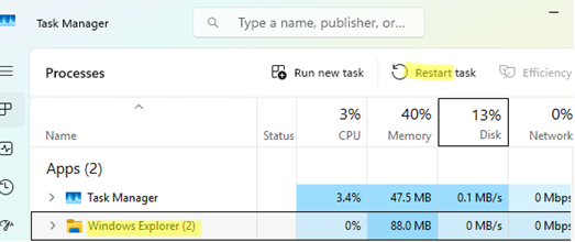 Restart Windows Explorer process