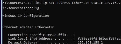 Set static IP in Windows PE usng netsh int ip command