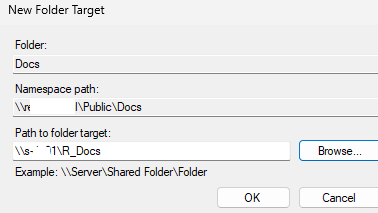 Specify the path to the replica of the DFS folder