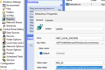 Use Group Policy preferences to set the DefaultIcon property