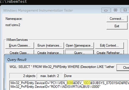 WbemTest - find network adapter ven and dev id