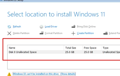 Windows 11 Setup now sees the NVMe M.2 SSD.