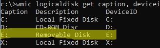wmic - find removable drive letter in WinPE
