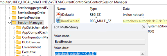 Autodisk check settings in BootExecute registry key